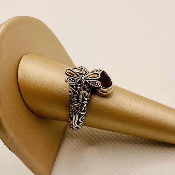 EUC Devata Sterling Silver & 18k Gold Dragonfly Wrap Ring w/ Red Garnet Stone - Picture 4 of 17